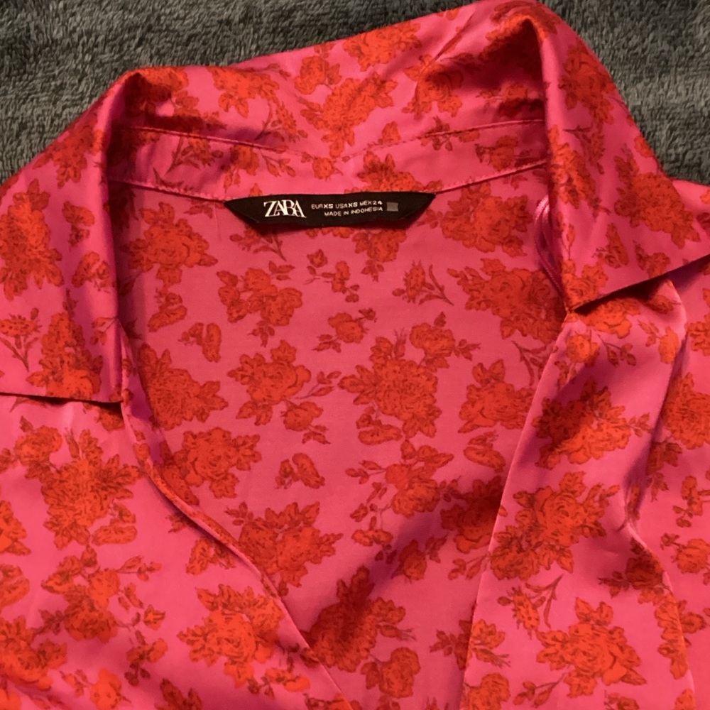 Zara Vibrant Pink and Red Floral Shirt